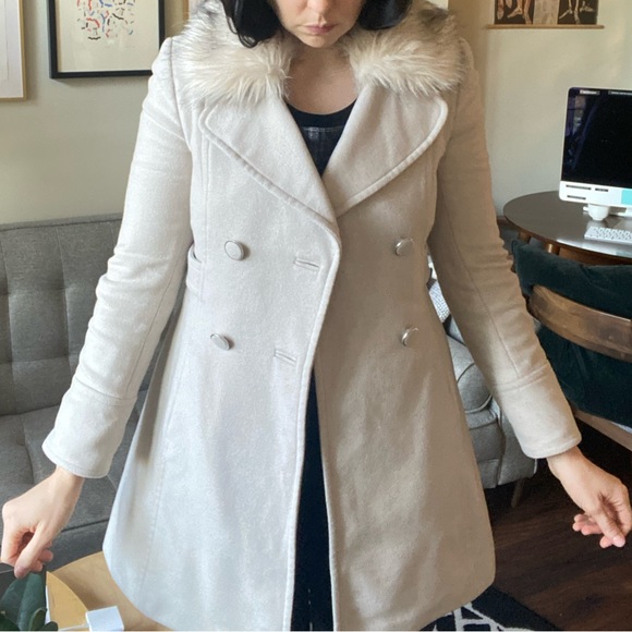Forever New Sand/Off white Wool Tailored Coat - Picture 1 of 4